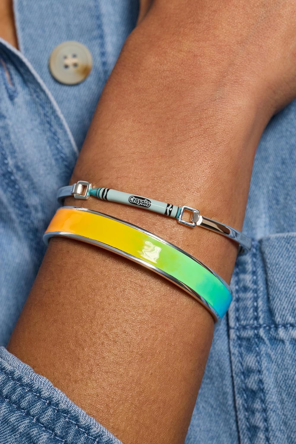 Alex and Ani Crayola Teacher Appreciation Crayon Tension Bangle, Brass Shiny Silver