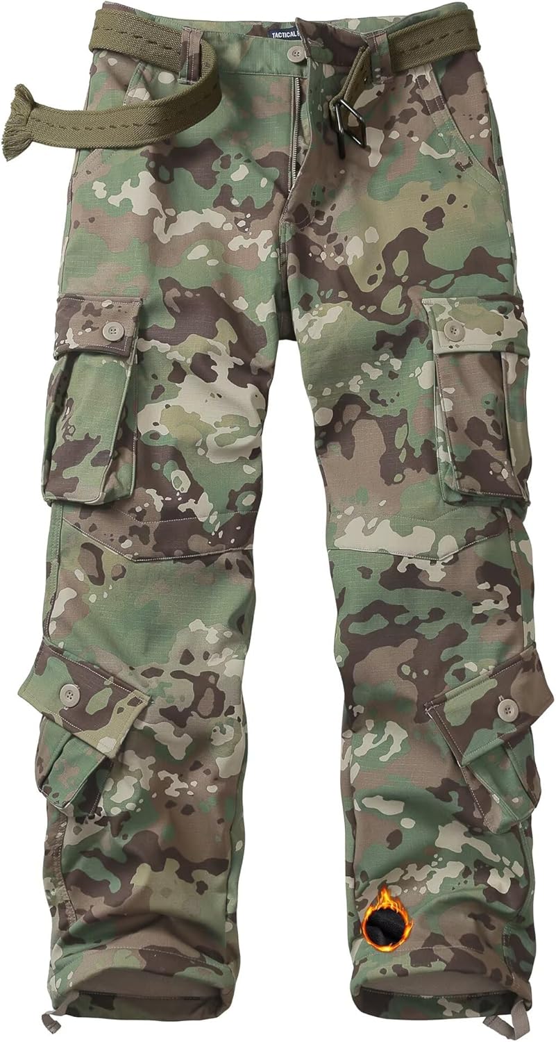 KOCTHOMY Men’s Fleece Lined Hiking Pants,Winter Outdoor Thermal Casual Work Cargo Pants with Multi Pockets, No Belt.