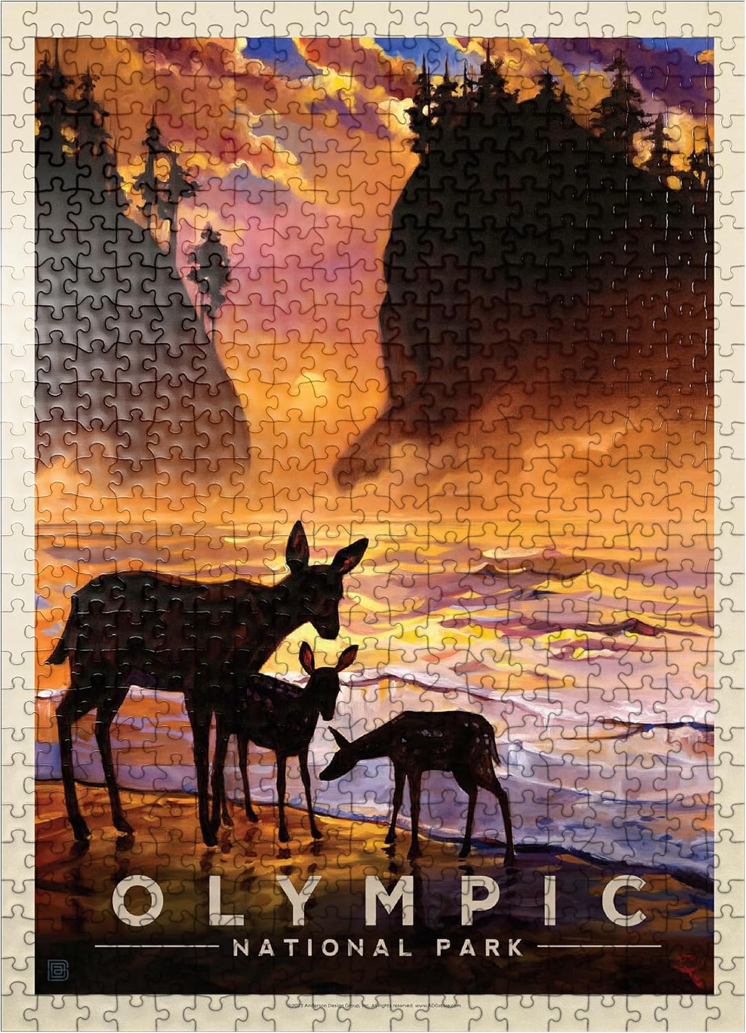 MyPuzzle Olympic National Park: Magical Moment, Vintage Poster - Premium 100 Piece Jigsaw Puzzle for Adults