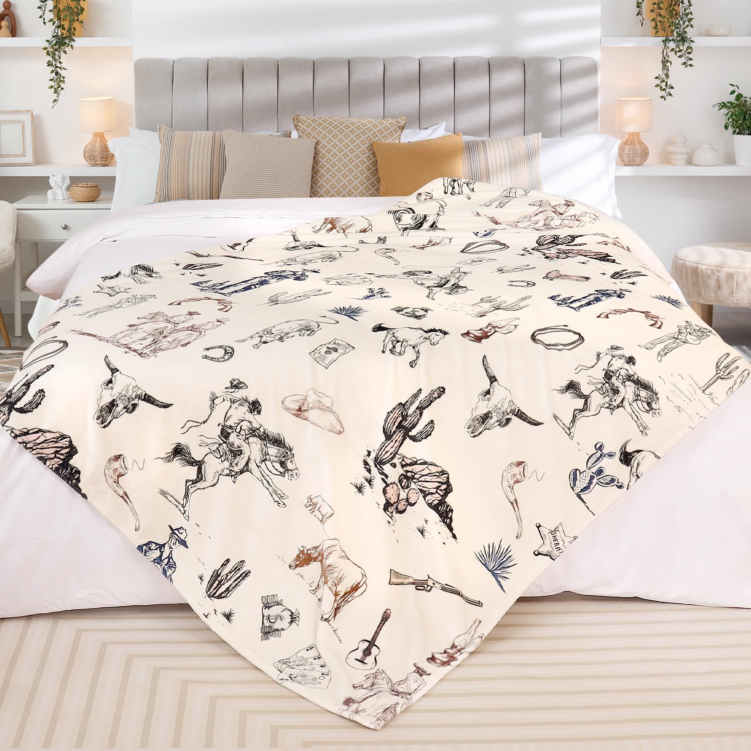Western Cowboy Throw Blanket Wild West Cowboy Fleece Blanket American West Farmhouse Country Wrangler Blankets Flannel Warm Soft Cozy Fluffy Throw Blankets for Couch Sofa Bed 50x60 Inch - Image 6