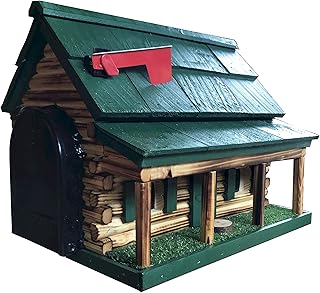 Log Cabin with Porch Wooden Mailbox Green Amish Made in USA
