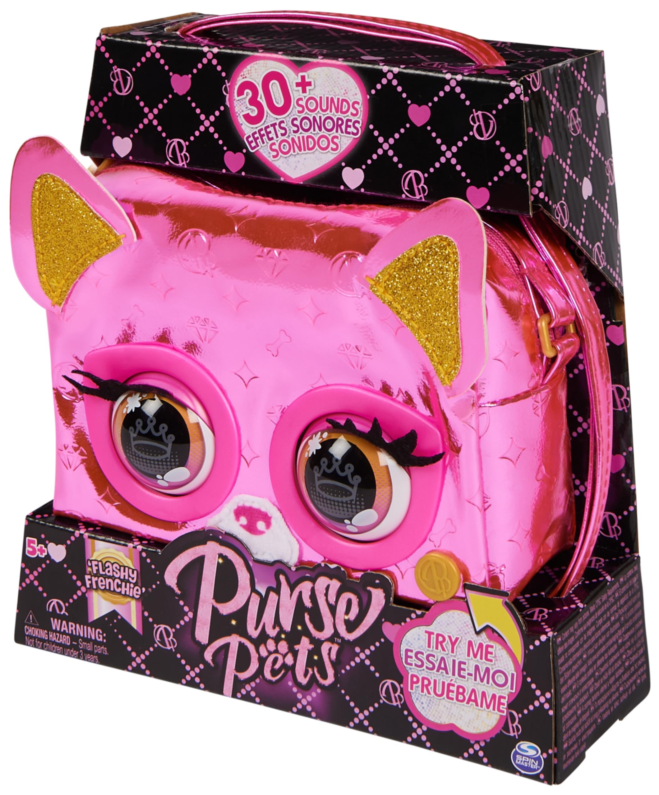 Purse Pets - Bolso Mascota INTERACTIVA - Flashy Frenchie - Bolso niña y Mascota Interactiva Gata Frenchie con más de 30 Sonidos y Reacciones - 6065589 - Juguetes niña 5 años +