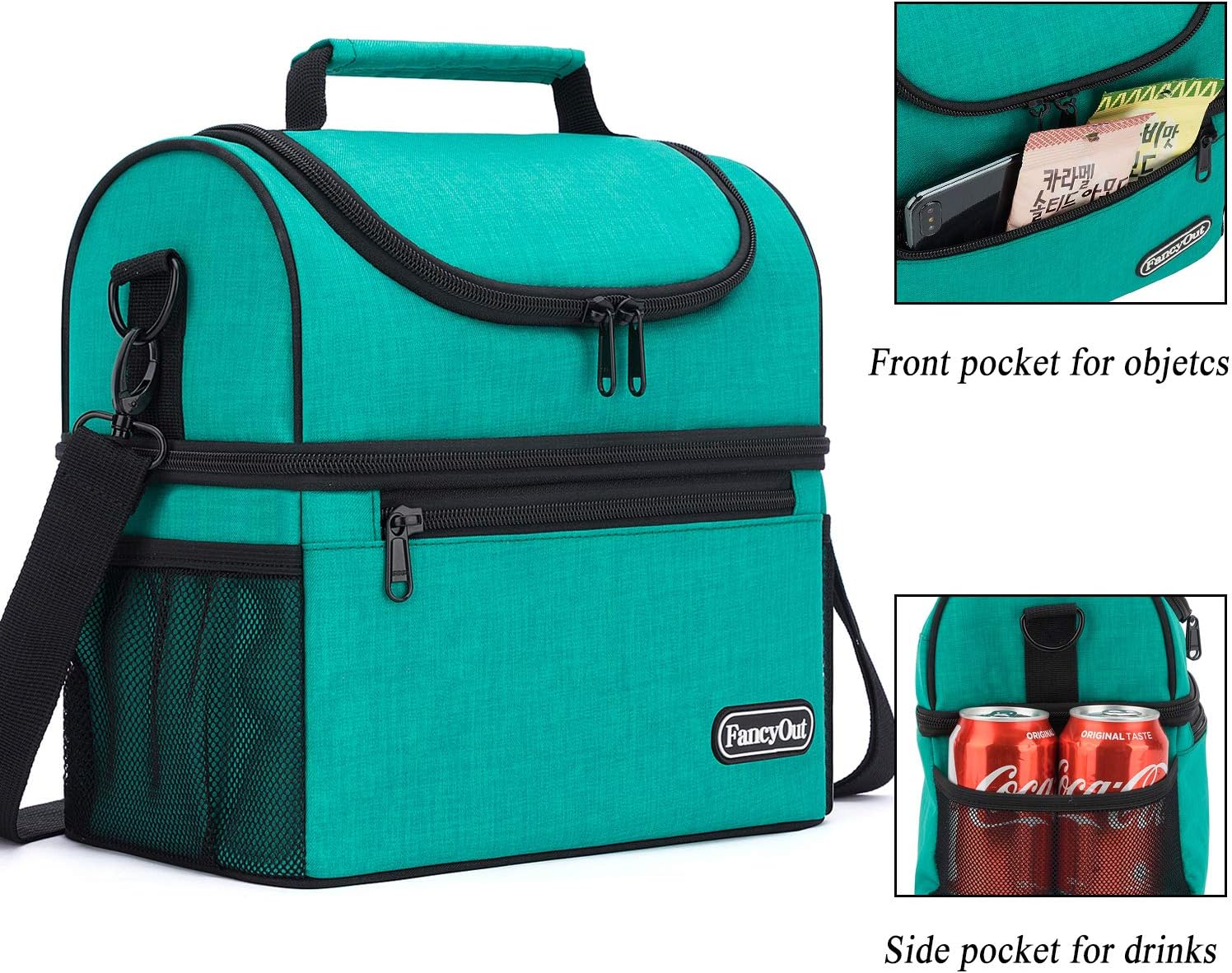 Insulated Lunch Bag with Dual Compartment, Leak Proof Liner Cooler Bag with Adjustable Shoulder Strap, Water-Resistant Lunch Box for Office/Picnic/Hiking/Beach (Style B-Grass Green)