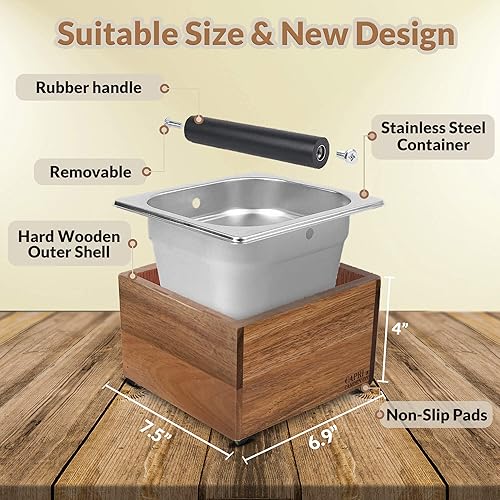 Miniatura 5 de Knock Box | Caja de golpe de espresso de gran capacidad | Caja de golpeo de base antideslizante Espresso | Caja de café | Caja de golpeo espresso