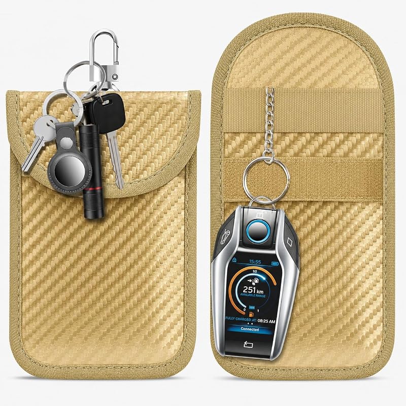 Bolsa Faraday lanpard para Chave Automotiva, Bloqueador de Sinais RFID com Fibra de Carbono, Tamanho Médio, Pacote com 2