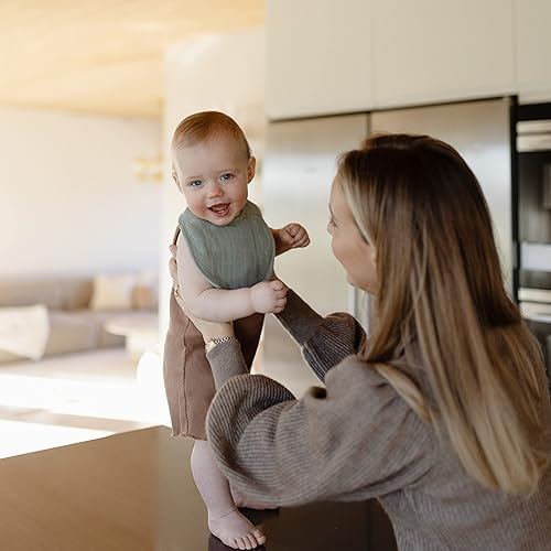 Miniatura 4 de mushie Babero de muselina para bebé, algodón suave para goteos, babas y alimentaciones infantiles, ajuste ajustable, paquete de 2