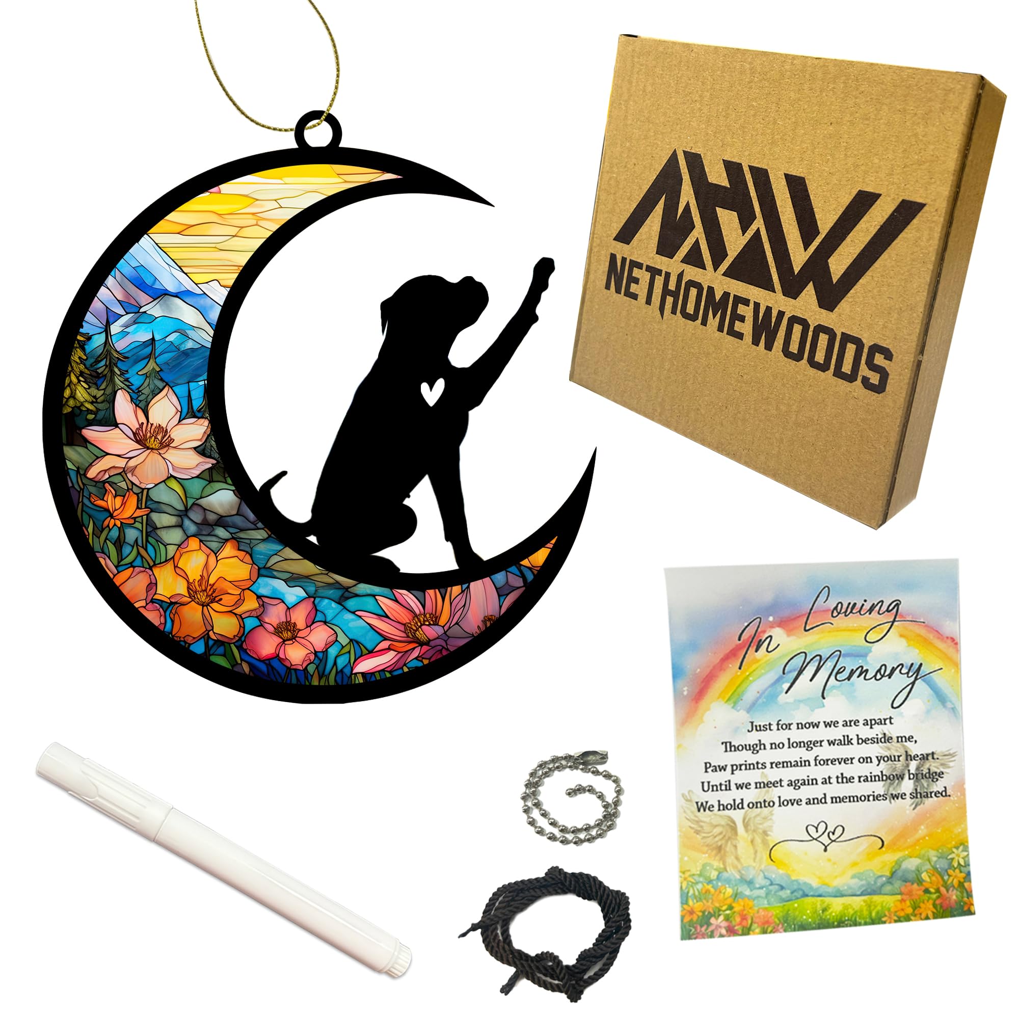 NETHOMEWOODS Boxer Memorial Suncatcher, Personalized Dog Loss Gift with Name & Date, Rainbow Bridge Remembrance for Dog Lover, Sympathy Pet