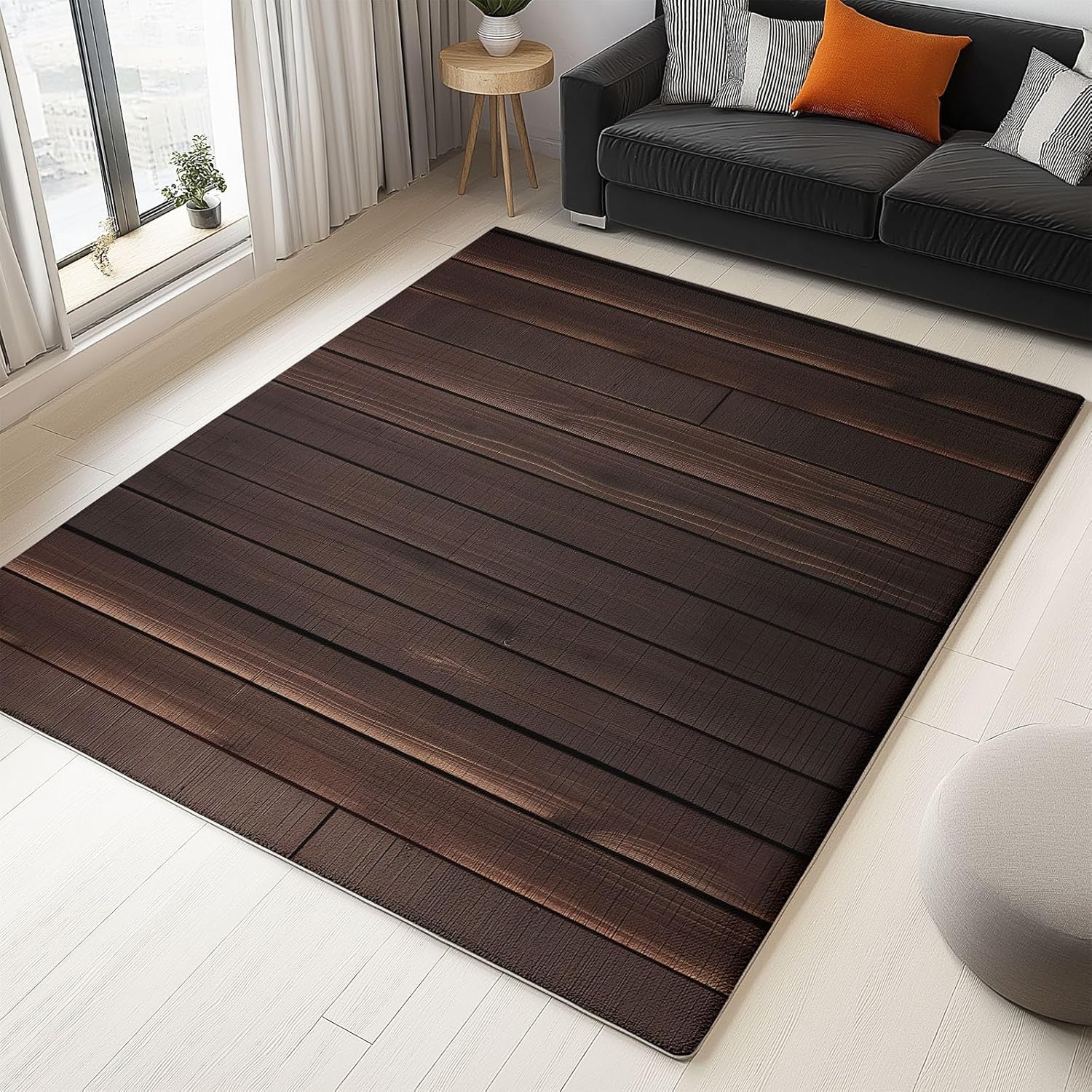 Tapis de salon imitation parquet bois brun 90x150 cm