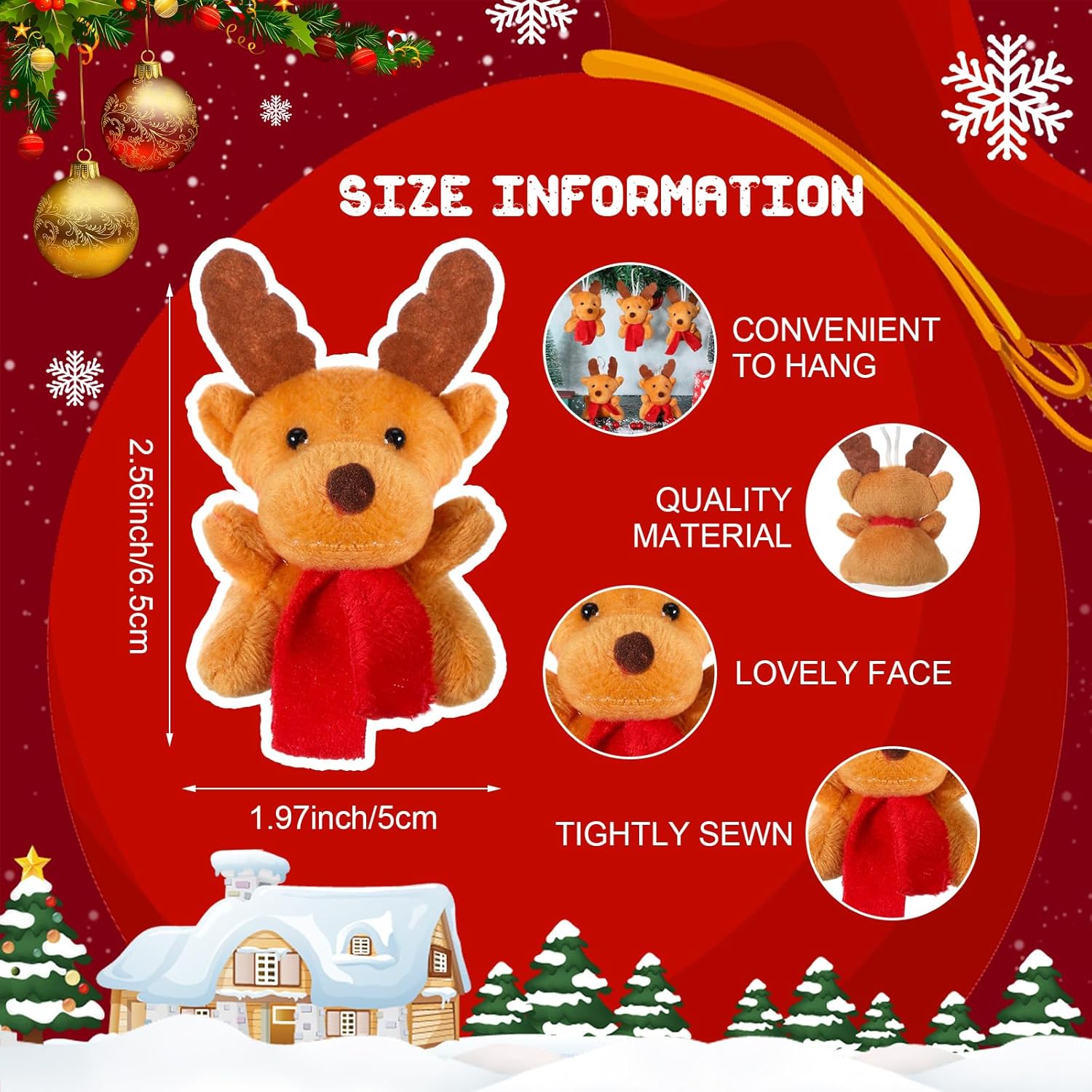 36 Pcs Mini Christmas Elk Soft Stuffed Plush Toy with Red Scarf Brown Nose Plush Animal Doll Gifts for Xmas Birthday Party Gifts