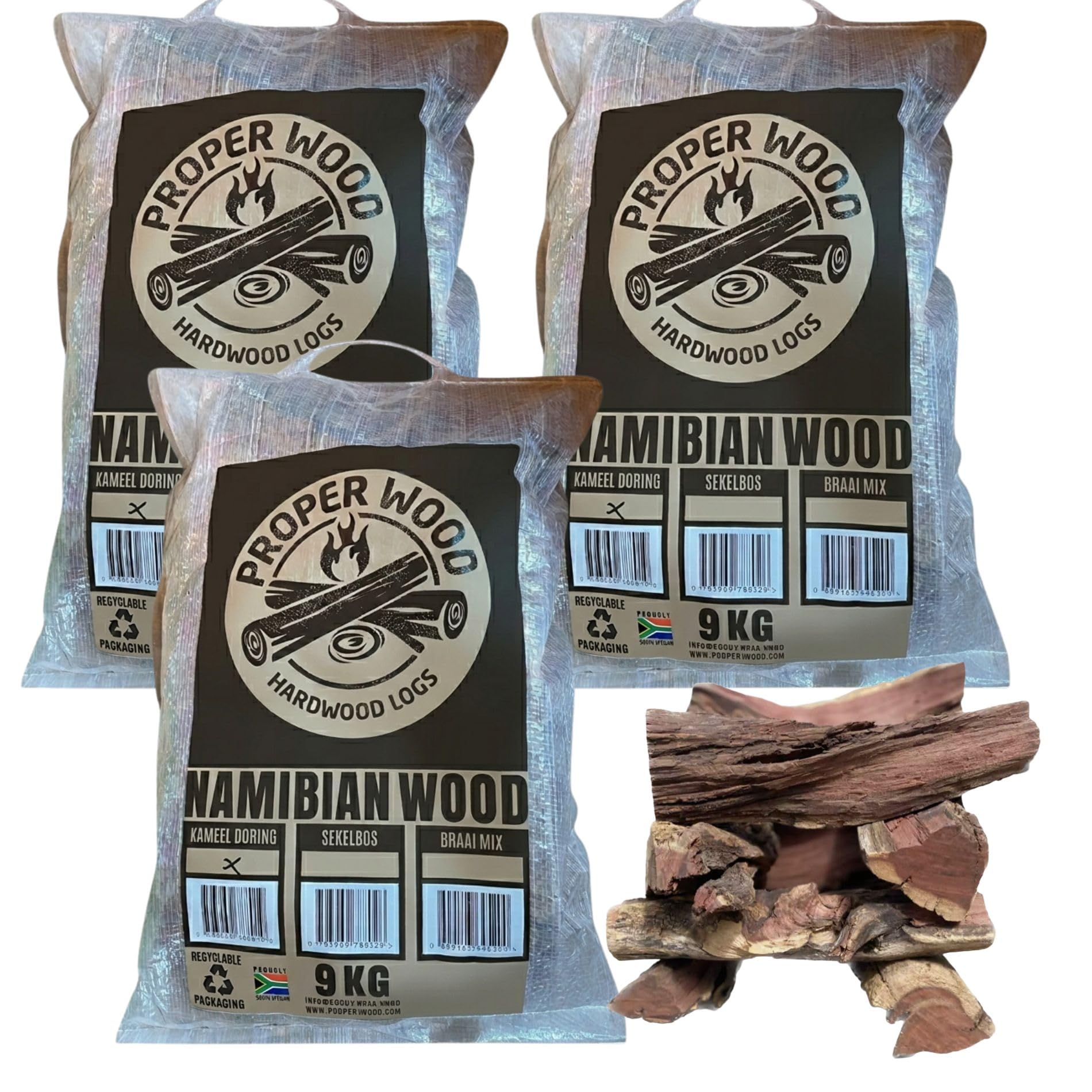 26kg Premium Kameeldoring Braai Sun Dried African Wood - Low Moisture Content - High Heat Output - Outdoor Cooking Wood Burning Stoves BBQ Barbecue Grilling Firepits Chimeneas Firewood Hardwood