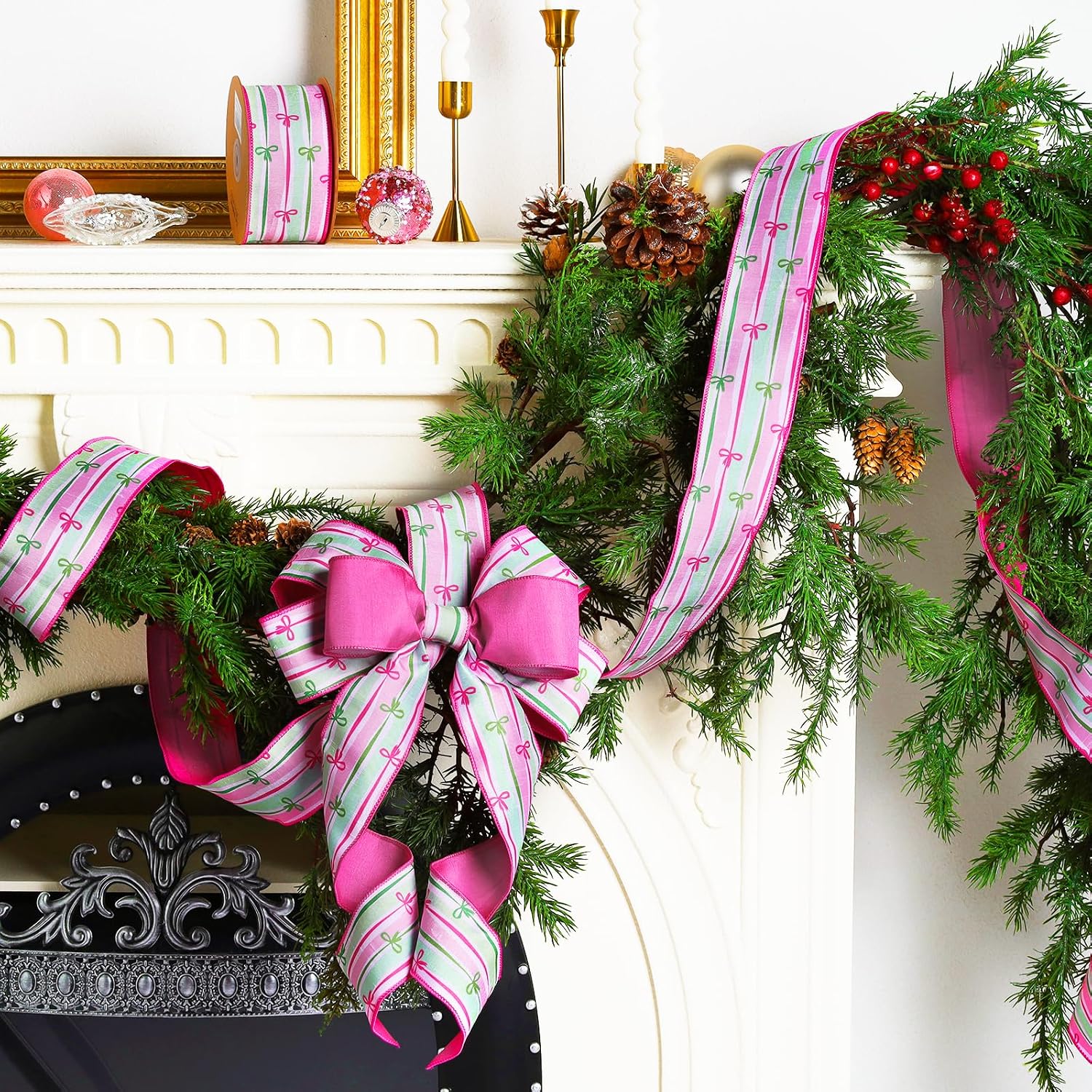 LaRibbons Pink Bowknot Wired Ribbon for Wreaths Garland Bows 2.5 Inch image 2