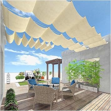 Wave Canopy Awning Sliding Wave Shade Retractable Wave Sun Shade sail Wave Awning,UV Protection Sun Protection, U-Shaped roof AwningW1M/3.28ft*L6m/19.6ft