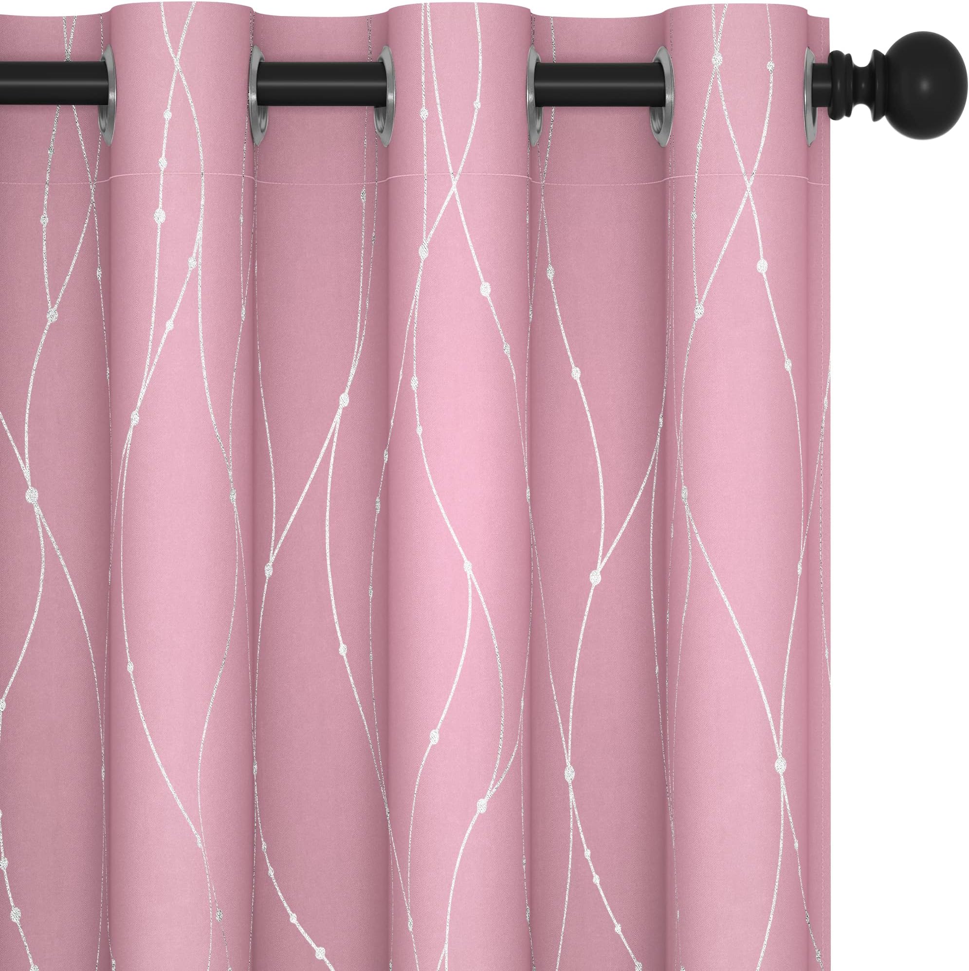 Deconovo Printed Pink Blackout Curtains for Living Room, Silver Wave