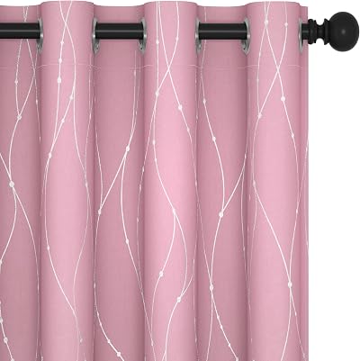 Deconovo Blackout Curtains, 63 Inches Long, 2 Panels, Wave Dots Pattern