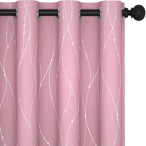 Deconovo Pink Blackout Curtains for Girls Room, Set of 2-84 Inch Length, Light Blocking Curtains with Dots Pattern (52 x 84 Inch, Baby Pink, 2 Drapes)