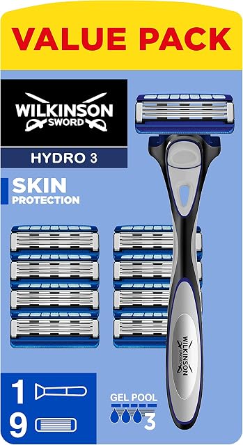 WILKINSON SWORD - Hydro 3 Skin Protection For Men | Regular | Razor Handle + 9 Blade Refills