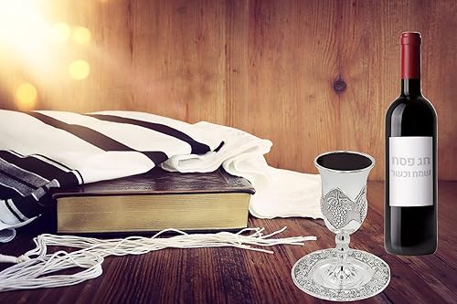 Miniatura 2 de The Dreidel Company Taza alta de Kidush con diseño de uva, copa chapada en plata de primera calidad, copa de shabat y Havdalah, judaica shabbos y