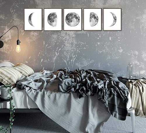 Miniatura 5 de Moon Phases Art Prints - Bedroom Decor - Gray Wall Art - 8x10 (Set of 5) - Unframed