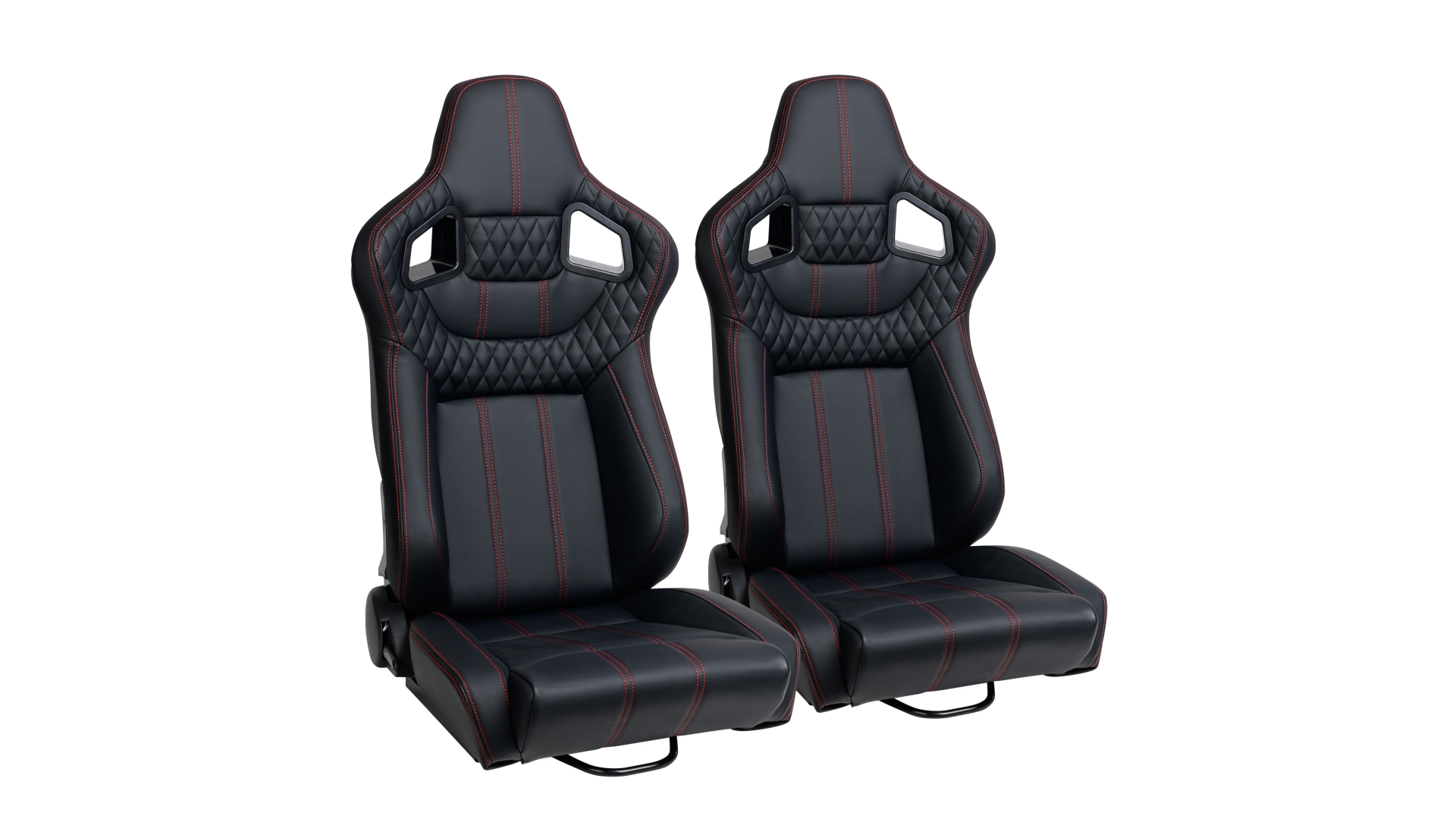 JIABEIR Pair Universal Racing Bucket Seats,Black PVC Leather Red