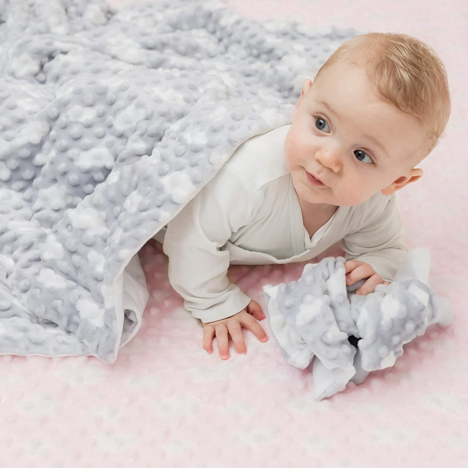 Cozy Bliss Minky Baby Blanket for Boys and Girls,Mink Dotted Double Layer Receiving Blanket with Bamboo Fabric Backing for Newborn, Lovely Cream Cloud Printing Patterned（Grey, 50" x 60 "） : Baby