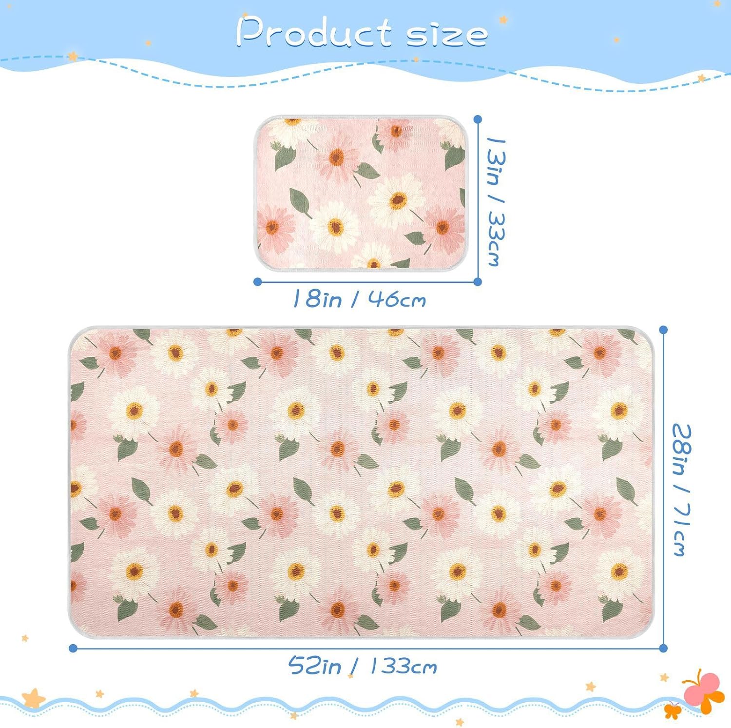 Watercolor Sunflower Pastel Pink Cooling Baby Mattress Cover 28" x 52" Ultra Soft Mattress pad for Baby&Toddler
