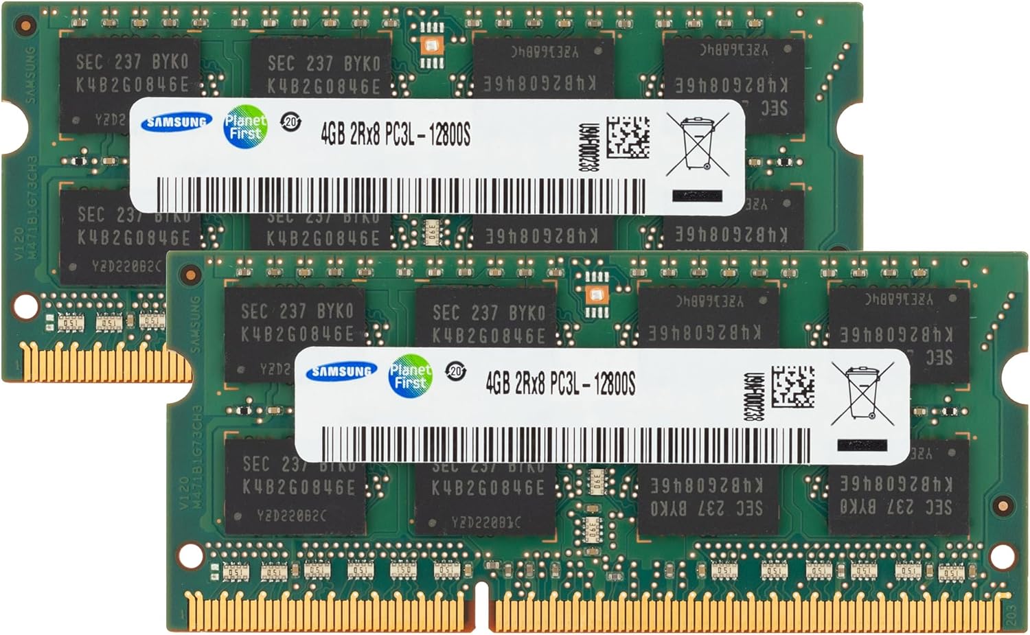 Samsung 8GB (2x4GB) DDR3/DDR3L 1600MHz PC3L-12800 (PC3-12800) CL11 SODIMM 2Rx8 Dual Rank 1.35V 204-Pin Laptop, Notebook RAM Memory