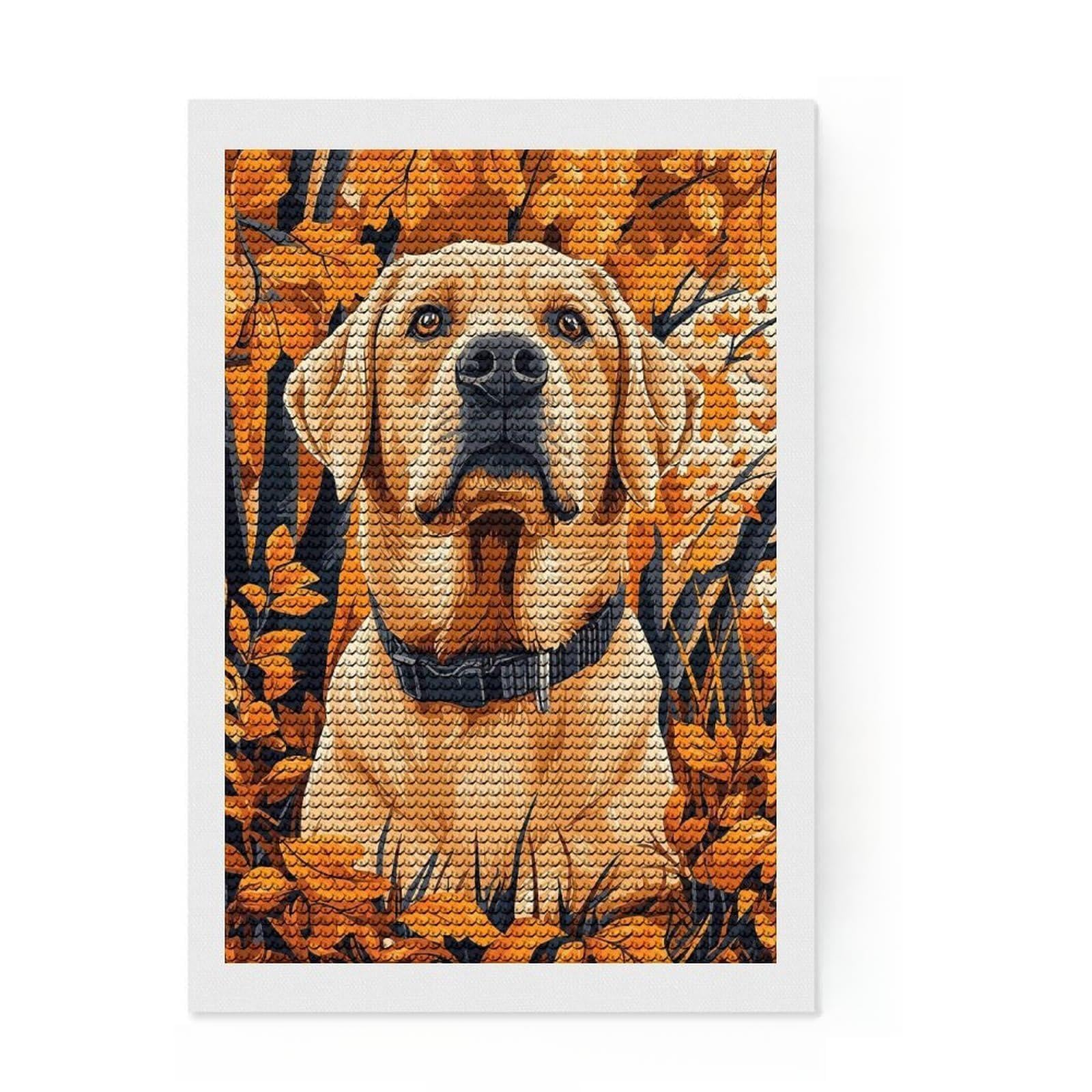 Junmoney Labrador Retriever in Autumn Full Drill Diamond Painting Kit 8"x12", for Adults, Pleasing Wall Art Project, Bedroom Decor, Festive Craft Gift