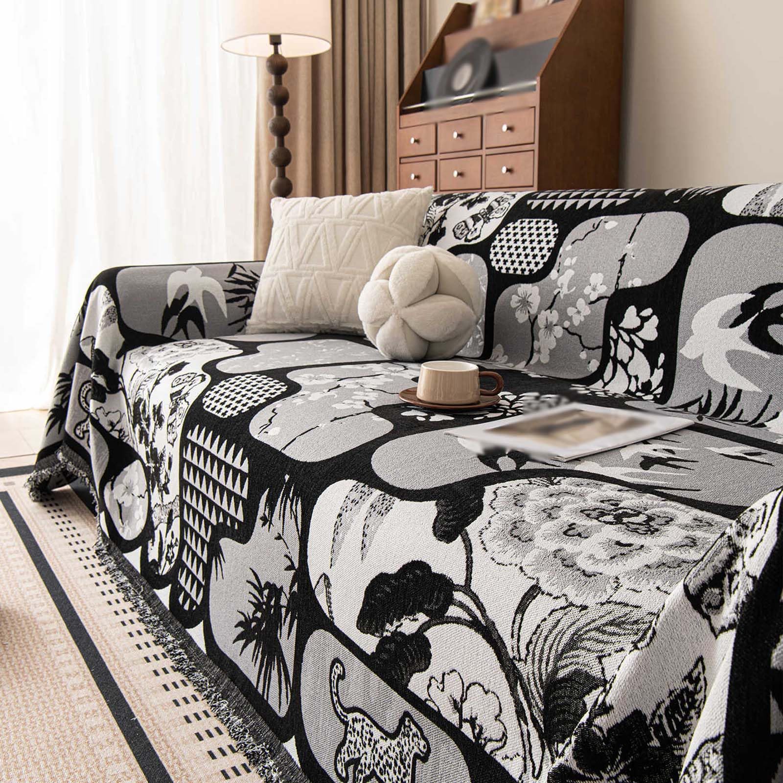 Housse de canapé modulable en chenille grise 180x380cm réversible