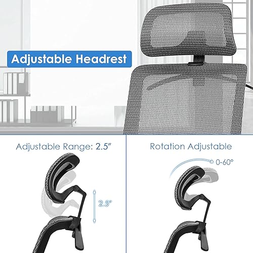Miniatura 4 de Giantex Silla de oficina ergonómica, silla de escritorio de malla con reposacabezas ajustable, silla ejecutiva de respaldo alto, cómoda silla