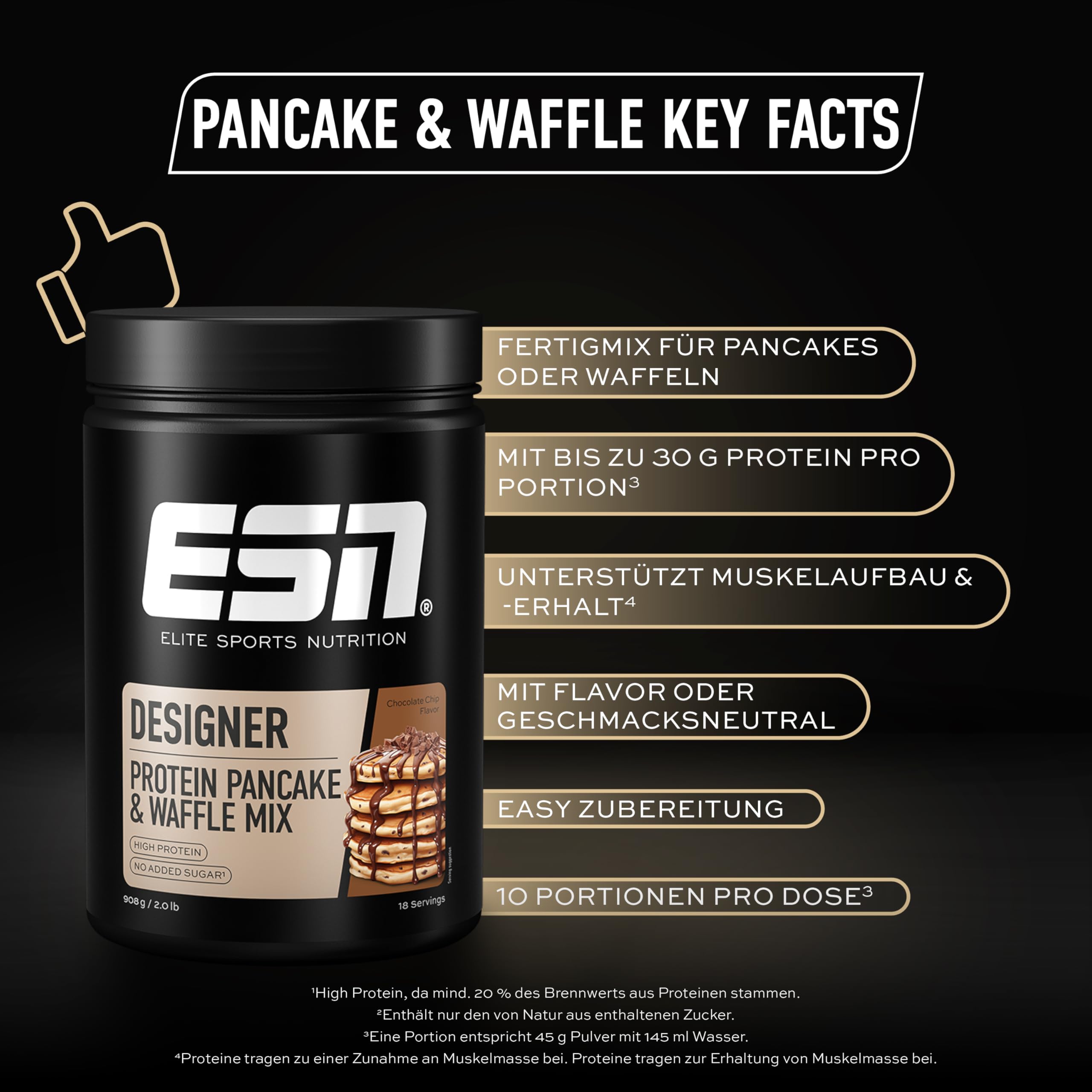 ESN Protein Pancakes and Waffles, Chocolate Chip, 908 g, Ideal für Muskelaufbau und Diät, bis zu 30 g Protein pro Portion - made in Germany