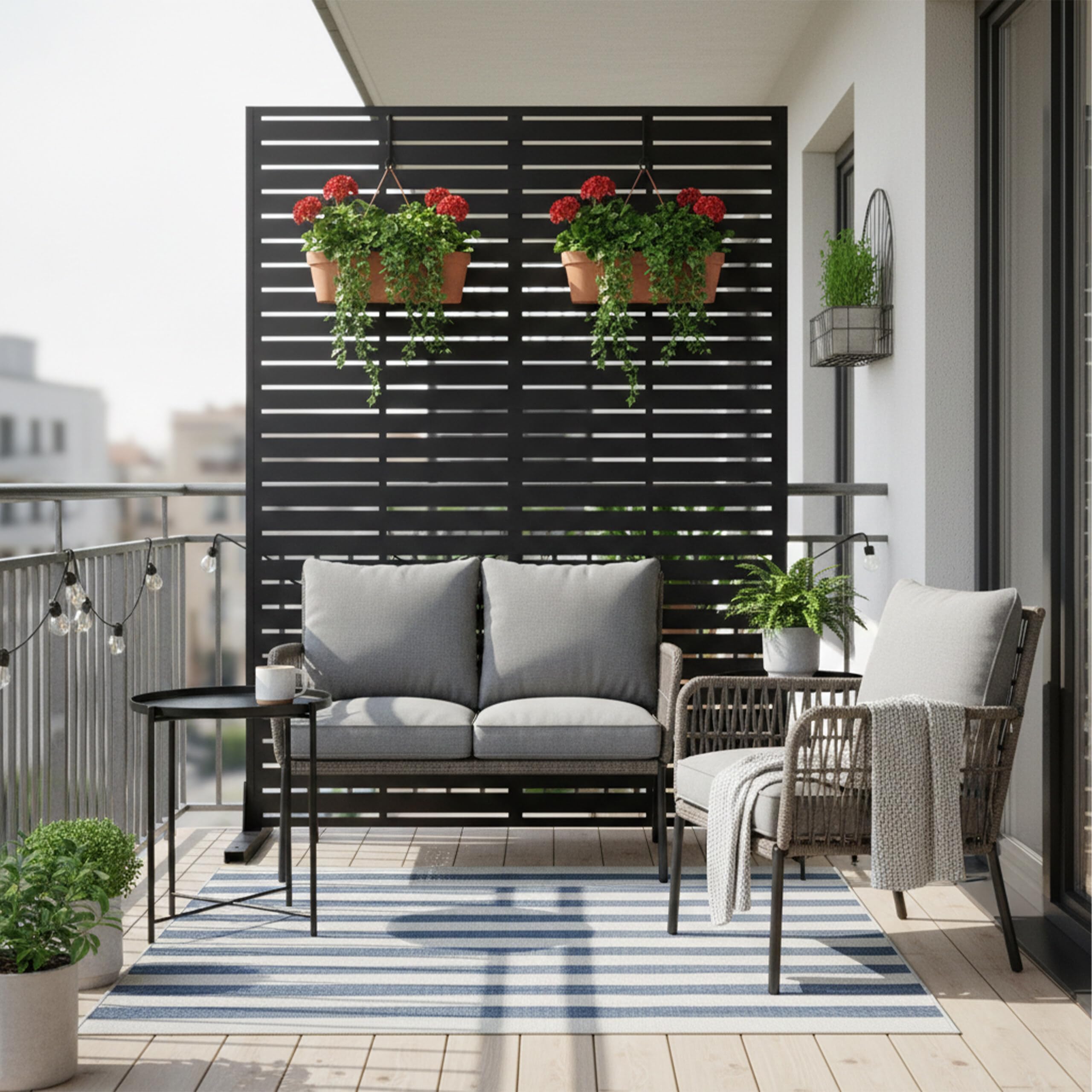 Relaxdays Paravent Design à lamelles, pour Jardin, Balcon & terrasse, Noir