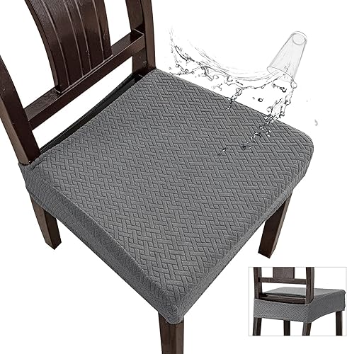 Genina Fundas de asiento impermeables para sillas de comedor (6 unidades, con abertura trasera, gris)