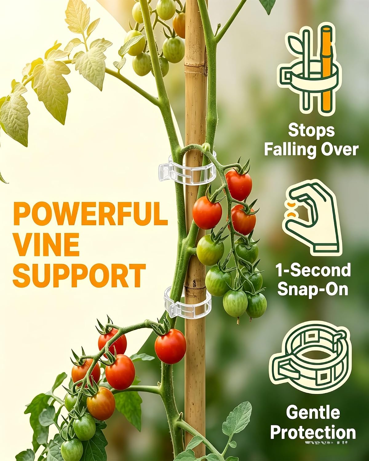 100 PCS Plant Clips for Climbing Plants, Tomato Twine for Trellis String Support, Grape Vine Tomato Vine Vegetables Plants Garden Support Clips to Grow Upright (Black,100) image 5