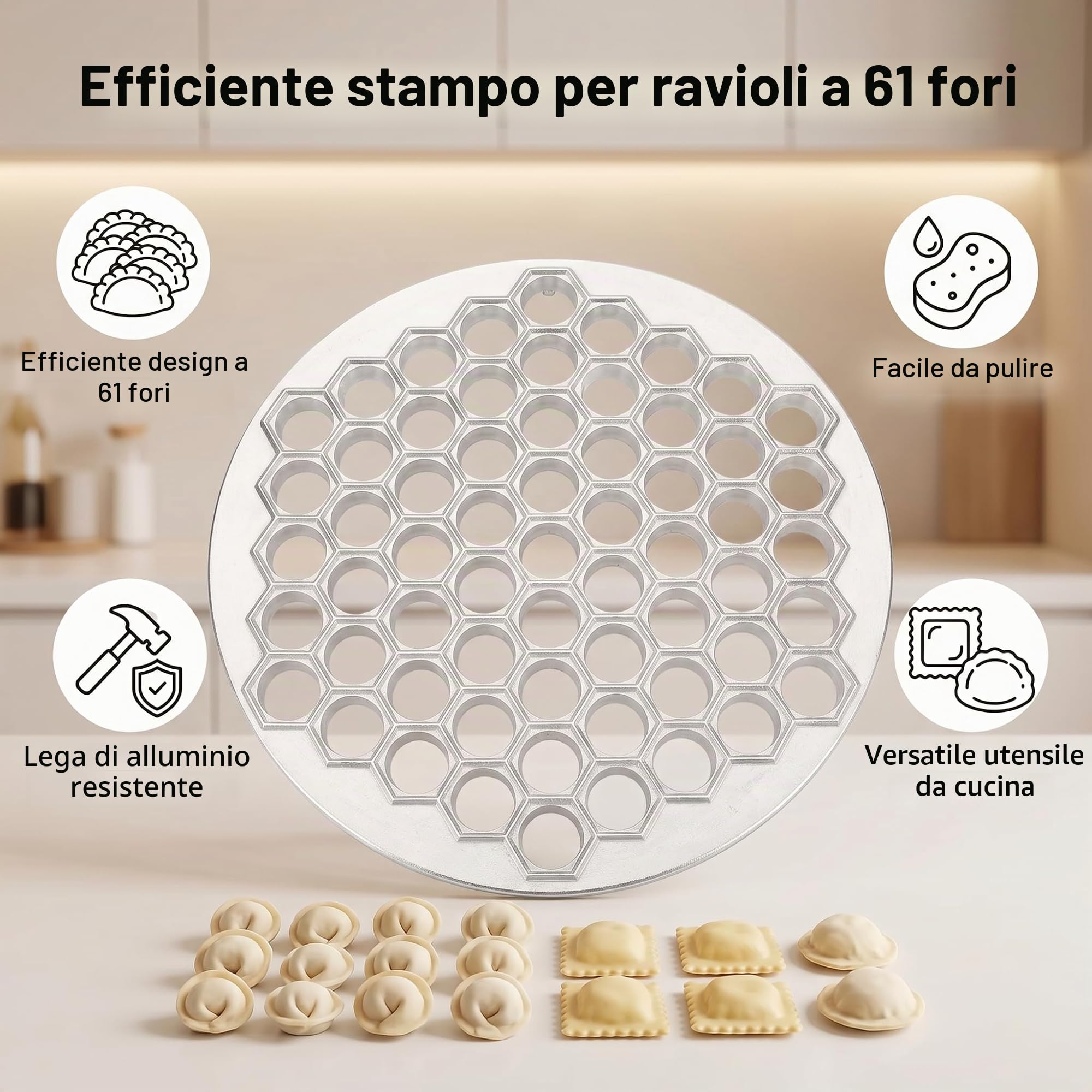 Macchina per Gnocchi Russi, Strumento Pelmeni Facile da Pulire con 61 Fori in Lega di Alluminio per Domestica e Ristorante
