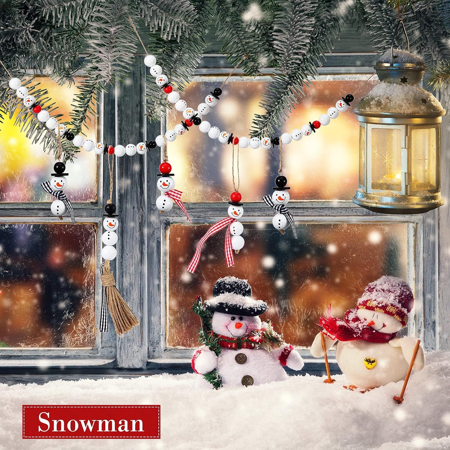 180 Piece DIY Christmas Crafts for Adults Snowman Wooden Bead for Crafts Winter Wooden Bead Christmas Buffalo Plaid Wood Round Print Beads with DIY Twine Scarf (Vivid Color) - Image 6