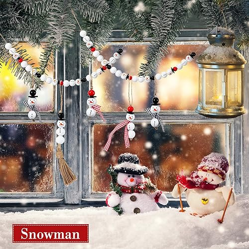 Miniatura 6 de Yulejo 180-Piece Christmas Snowman Buffalo Plaid Wood Round Beads with Twine Scarf - Vivid Colors for Crafts