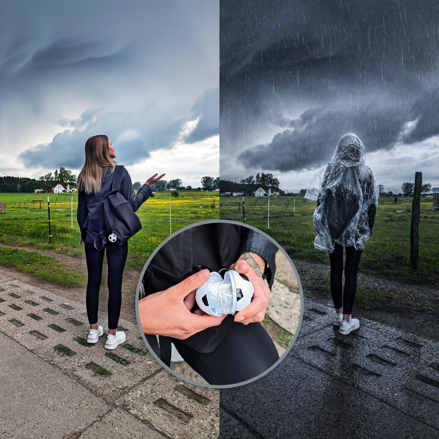 com-four® Regenponcho mit Kapuze - Regencape - Notfallponcho - Regenschutz für unterwegs bei WM, EM, Open-Air, Festival, Camping, Wandern - Regen-Überwurf - Onesize