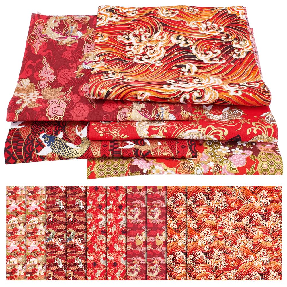FREEBLOSS 10 piezas de tela de algodón, paquete de 5 diseños florales rojos diferentes, cuadrados de tela para coser, acolchar y patchwork, 20 x 20 pulgadas/50 x 50 cm
