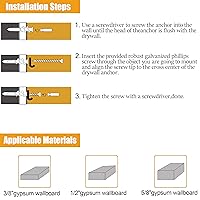 Vista 24 de KURUI Kit surtido de anclajes y tornillos para paneles de yeso, 270 unidades, 135 anclajes de expansión de pared seca de plástico y 135 tornillos