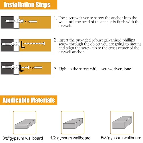 Miniatura 24 de KURUI Kit surtido de anclajes y tornillos para paneles de yeso, 270 unidades, 135 anclajes de expansión de pared seca de plástico y 135 tornillos