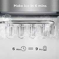 Vista 24 de Silonn - Máquina de hacer hielo para encimera, 9 cubos listos en 6 minutos, 26 libras en 24 horas, autolimpiable, cuchara de hielo y canasta, 2