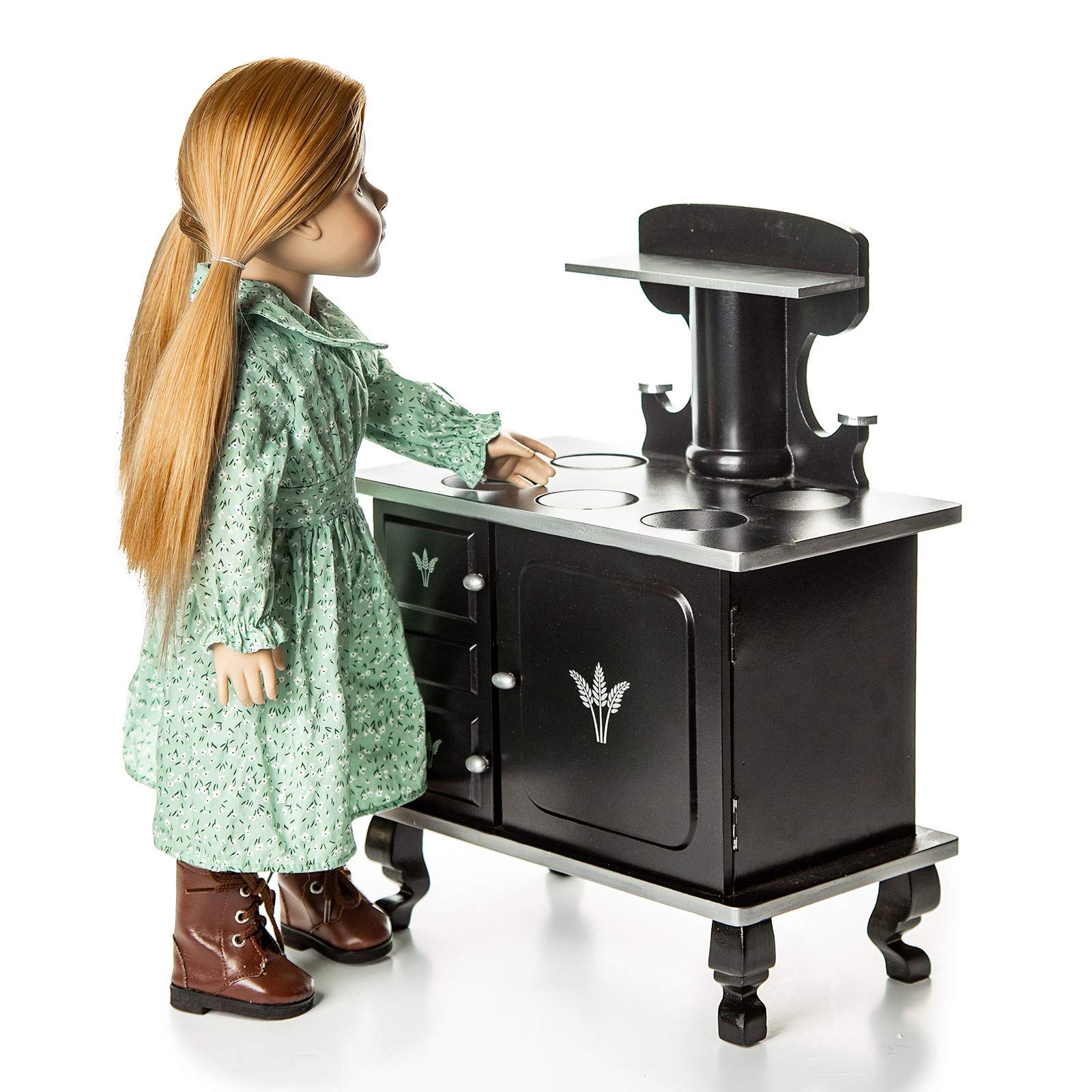 THE QUEEN'S TREASURES 18 Inch Doll Kitchen Accessories and Furniture, Little House on The Prairie Fully Assembled Wood Cook Stove, Oven, and Logs, Compatible for Use with American Girl Dolls