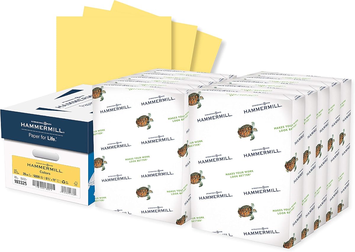 Papel de color Hammermill, papel para impresora Buff de 20 lb, resma de 8,5 x 11-10 (5000 hojas), fabricado en los EE. UU., papel pastel, 103325C