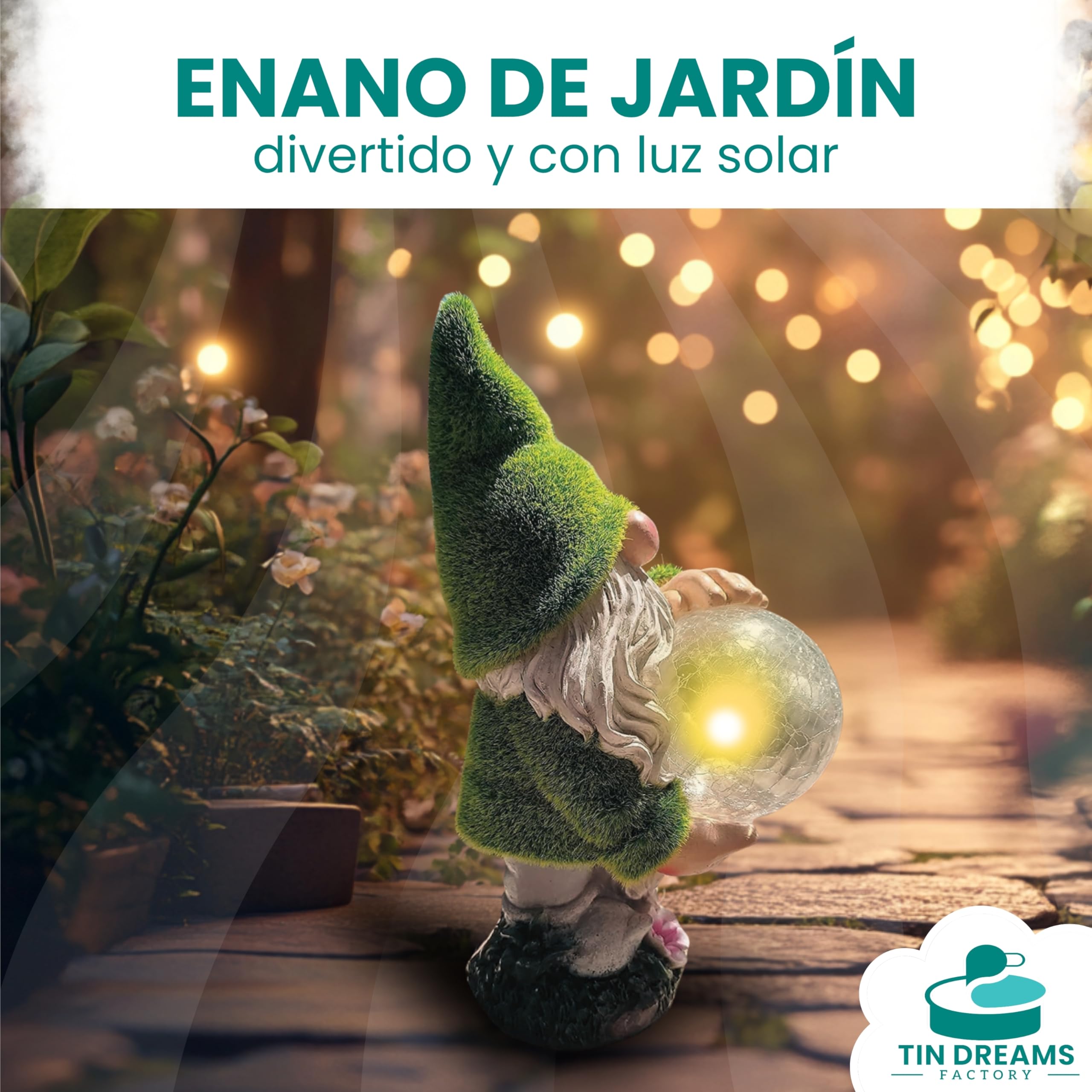 Gnomo Vidente con Luz Solar – Figura Decorativa de Jardín en Resina – Enanito con Bola Luminosa LED – Adorno Original para Jardín, Terraza y Patio