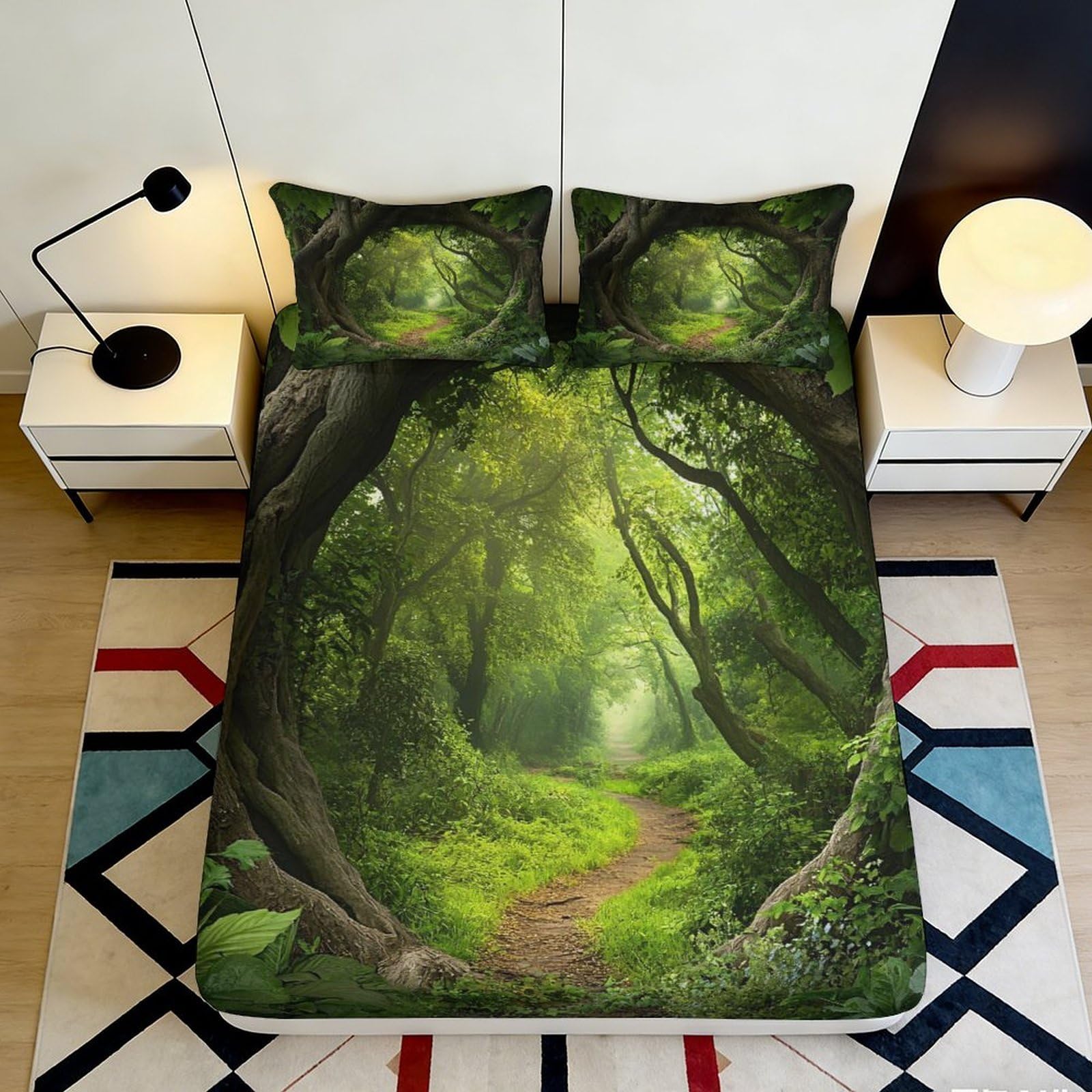 Pnayamiorkfel Style-8 3D Printed Enchanted Forest Fitted Sheet Microfiber Soft Breathable Woodland Path Mattress Cover For Bedroom Decor 90X200x25cm