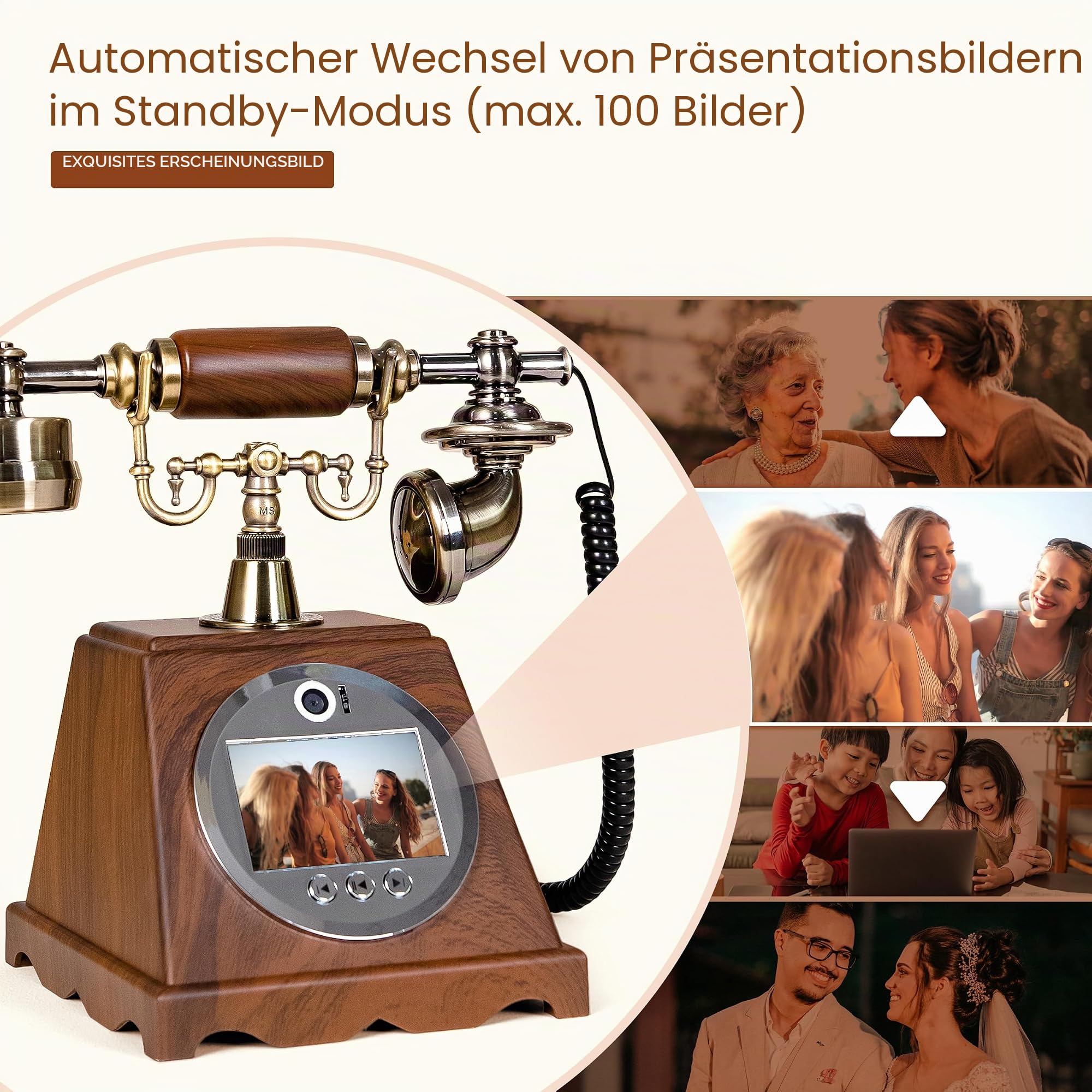 Video-Audio-Gästebuch, Hochzeitstelefon, 1080P HD-Video-Gästebuch, bewahren Sie Ihre besonderen Anlässe auf, ideal für Hochzeit, Brautparty, Geburtstag, Abschlussfeiern, Babyparty (Retrobraun