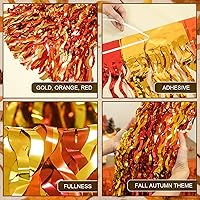 Vista 6 de Mega-L - Decoraciones de fiesta de otoño, paquete de 2 faldas de mesa con flecos metálicos ondulados de oropel para mesa rectangular y redonda