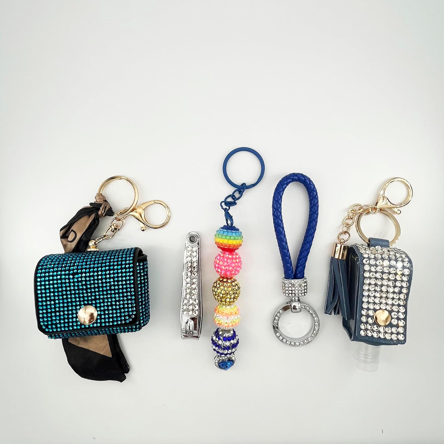 bling Keychain Wristlet Set with Wallet and Hand Sanitizer,Nail clipper,coin purse Key chain for Women