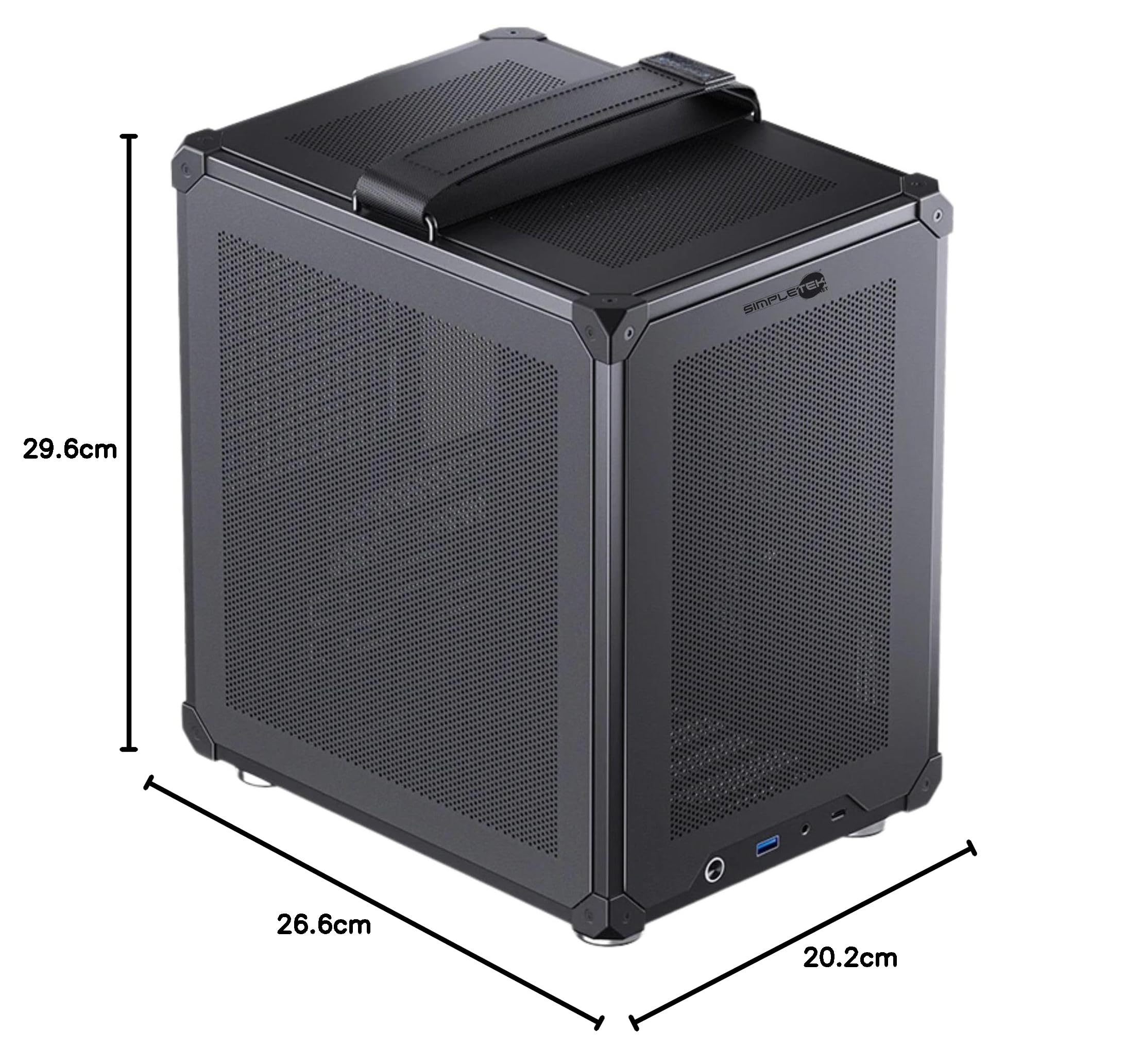 SIMPLETEK - Case Cabinet Compatto per PC Fisso - formato ITX | 1x USB-C 1x USB-A 1x jack | 3x ventole 120 mm