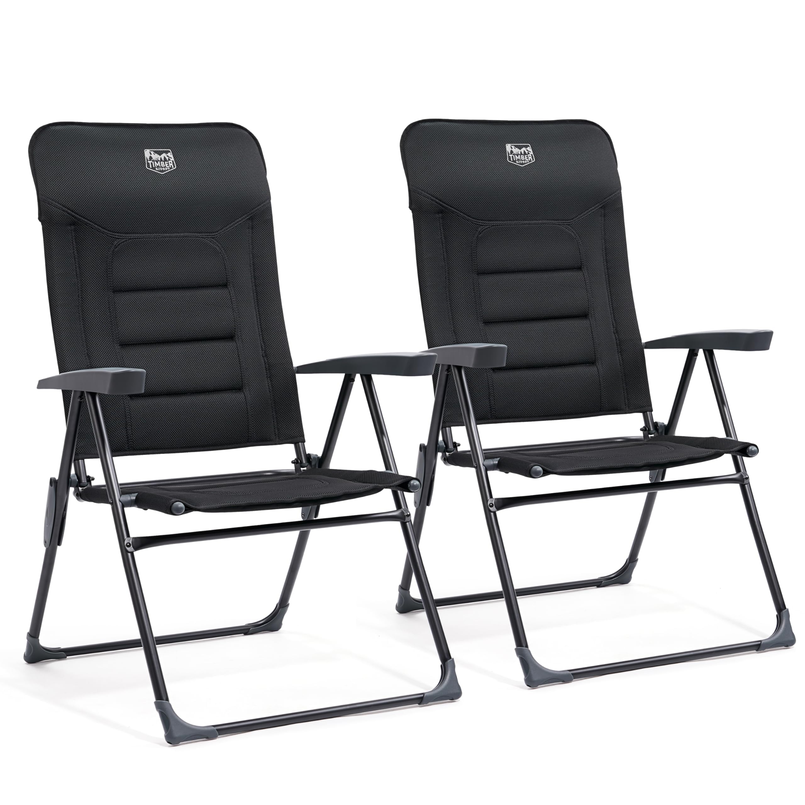 TIMBER RIDGE Sedie da Giardino Pieghevoli in Alluminio Regolabile in 7 Posizioni con Braccioli Cuscino per Piscina 2 Pcs, Nero